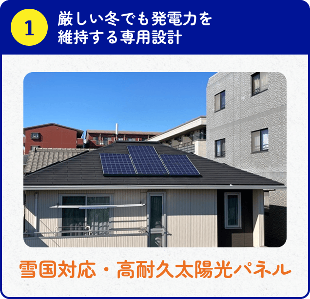 ①厳しい冬でも発電力を維持する専用設計 雪国対応・高耐久太陽光パネル